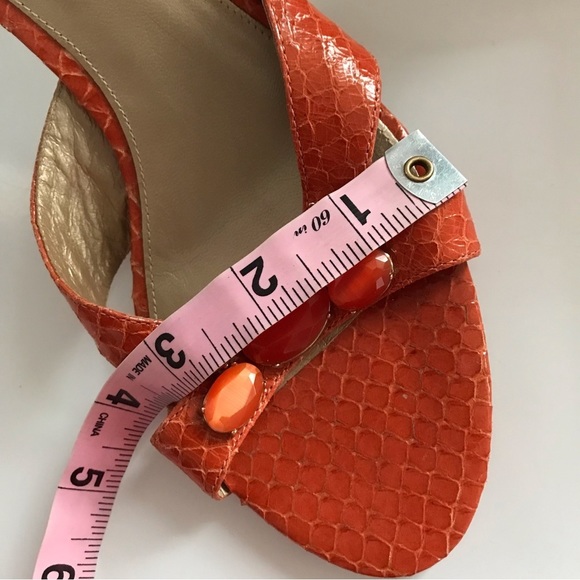 VIA SPIGA Women's Orange  Leather Slip On Heeled Sandals Crystal Embedded Sz 7 - Picture 11 of 15
